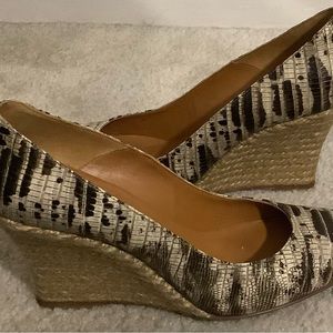 LANVIN Snake Print Leather Ballerina Wedge Espadrille Pumps Heels